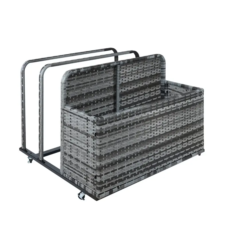 Garvee 2-Tier Rolling Pool Storage Basket – PE Rattan Outdoor Organizer with Locking Wheels, Sturdy Steel Frame & Water-Res...