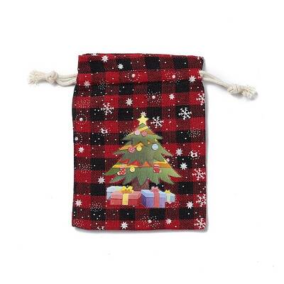 Christmas Theme Rectangle Jute Bags with Jute Cord