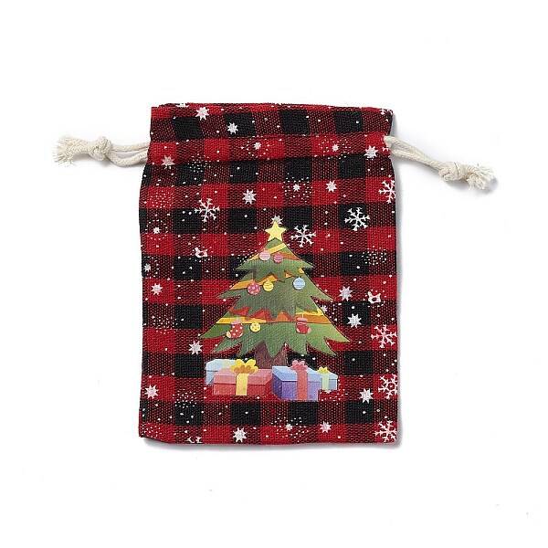 Christmas Theme Rectangle Jute Bags with Jute Cord