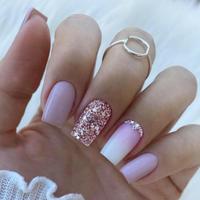Glitter Fake Nails with 1 Nail File & 1 Sticker Sheet (24pcs), Press on Nails for Women & Girls DIY Nail Art, Elegant Stick o...