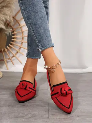 Women's Fashionable Knot Design Slip on Flats, Casual Comfortable Breathable Pointed Toe Flat Shoes for Daily Wear, Lightweig...