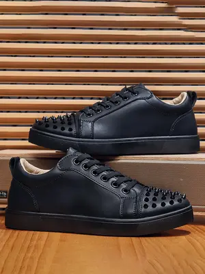 People with Wider Feet Please Choose One Size Larger. Men's Fashionable Studded Decor Lace Up Skate Shoes, Casual Comfort...