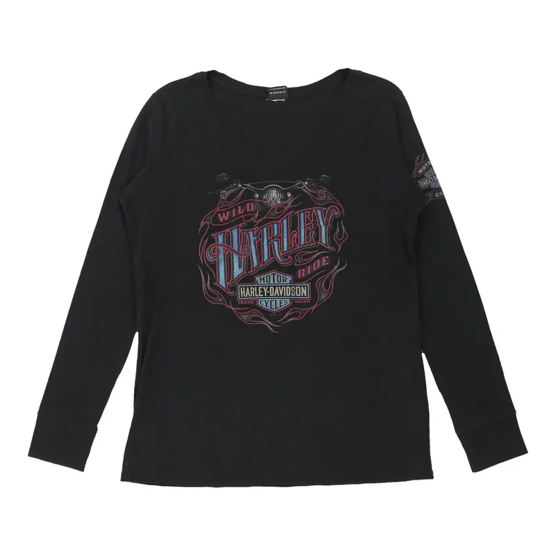 Alberta, Canada Harley Davidson Long Sleeve Top - Medium Black Cotton
