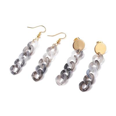 Chunky Acrylic Curb Chain Long Drop Earrings