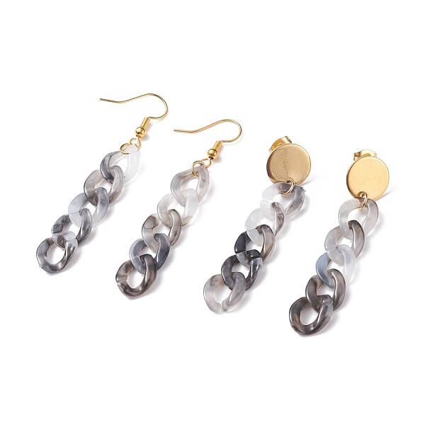 Chunky Acrylic Curb Chain Long Drop Earrings