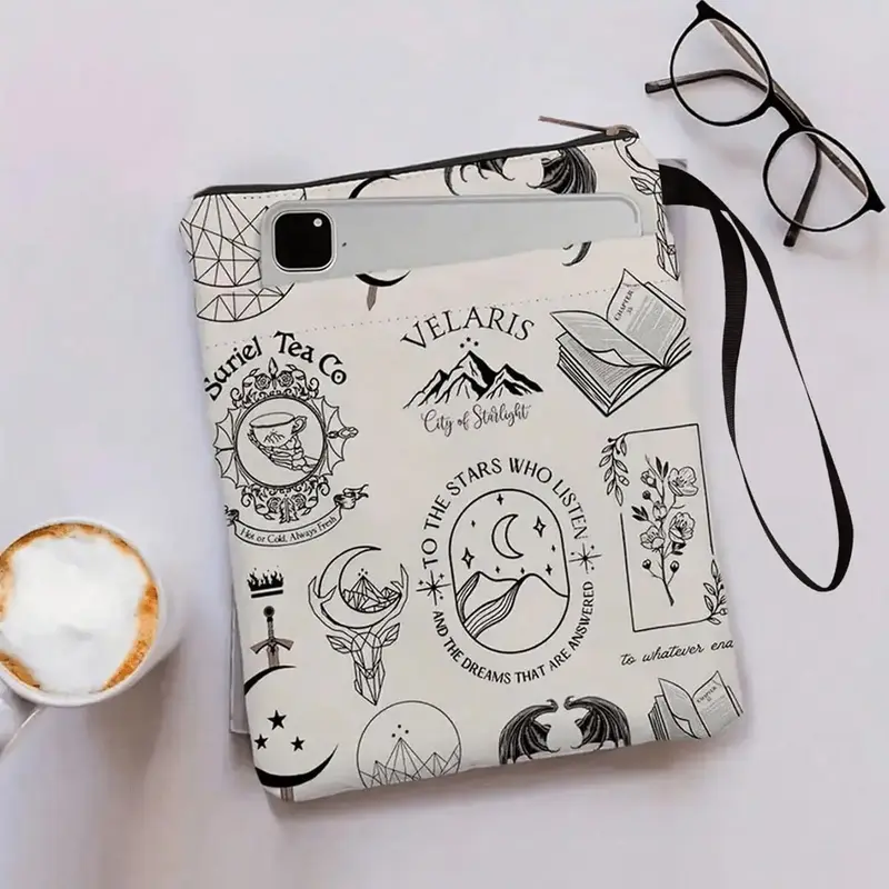 Mountain & Book Pattern Book Sleeve with Zipper, 1 Count Waterproof Washable Book Cover with Accessory Pocket, Desk Organizer...