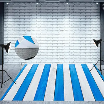 Wood Vintage Blue White Vertical Stripe Floor Mat