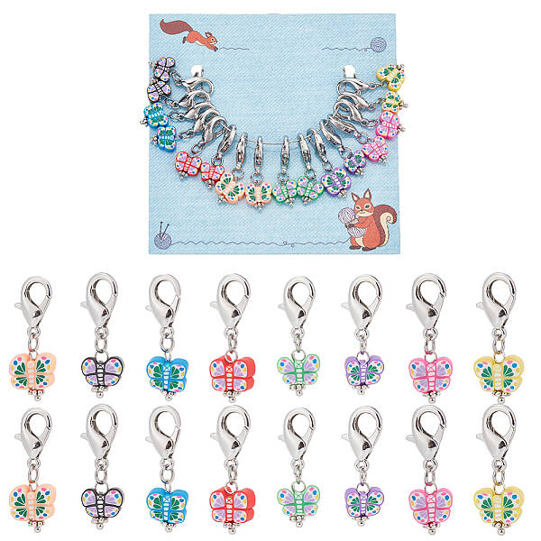 16Pcs 8 Style Butterfly Handmade Polymer Clay Pendant Stitch Marker