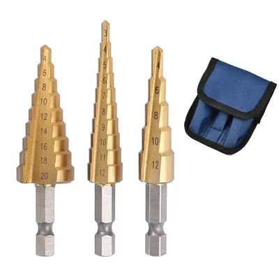 HSS Straight Groove Step Drill Bit Set, Multifunctional Titanium Coated Hex Shank Hole Cutter, Multipurpose Core Drill Bit Se...