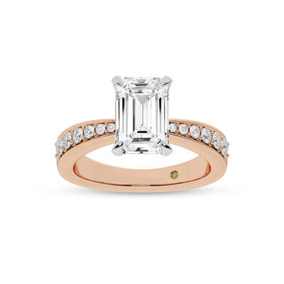 Rome Classic Pavé Set Emerald Cut Lab Grown Diamond Engagement Ring | 14K Rose Gold 1 1/4 CT. TW.