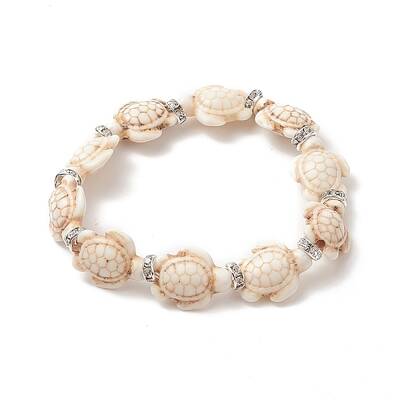 Dyed Synthetic Turquoise Tortoise Beaded Stretch Bracelet for Women