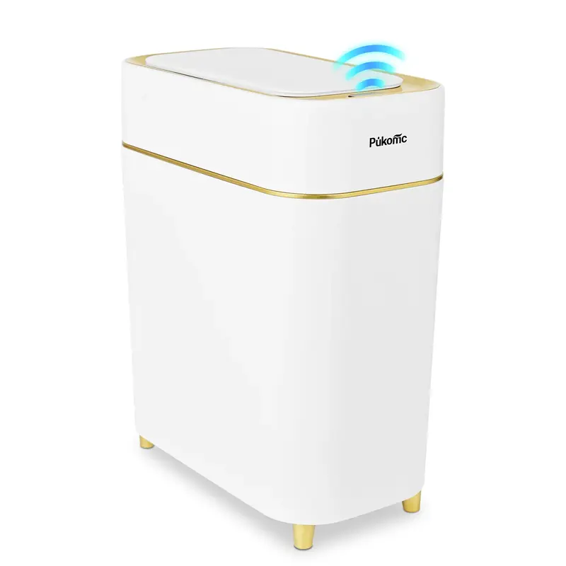 Pukomc Auto-Sensor Trash Bin - Wave & Knee Induction Quick Voiceless Open Removable Liner Battery-Powered Motion Sensor Touch...