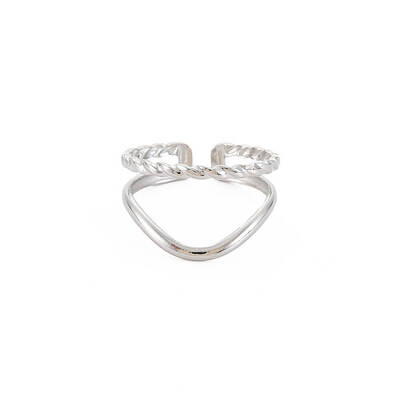 Non-Tarnish 304 Stainless Steel Double Line Open Cuff Ring for Women