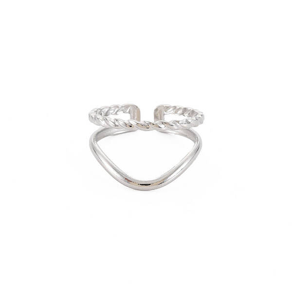 Non-Tarnish 304 Stainless Steel Double Line Open Cuff Ring for Women