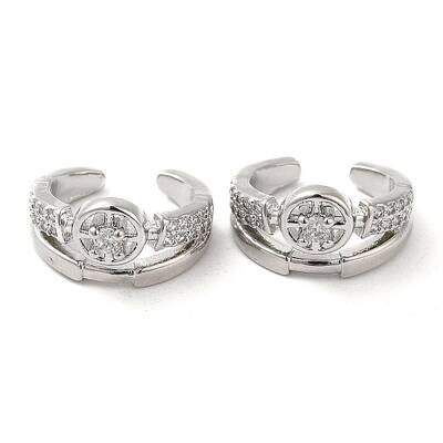 Rack Plating Brass Micro Pave Cubic Zirconia Flat Round Cuff Earrings