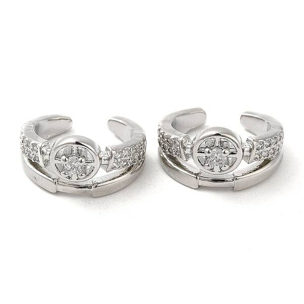 Rack Plating Brass Micro Pave Cubic Zirconia Flat Round Cuff Earrings