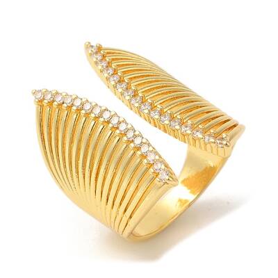 Fan Brass Micro Pave Cubic Zirconia Wide Open Cuff Rings