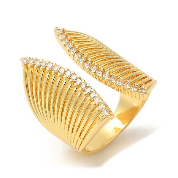 Fan Brass Micro Pave Cubic Zirconia Wide Open Cuff Rings