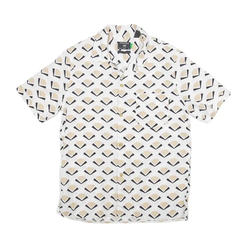 DOCKERS Shirt White Geometric Short Sleeve Mens S