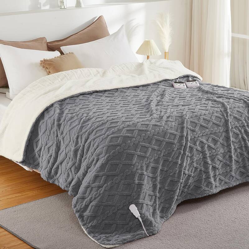 Garvee Electric Blanket Cal King Size Thick Tufted Sherpa Heated Blanket 10 Heat Levels 10 Time Settings Jacquard Plush Machi...