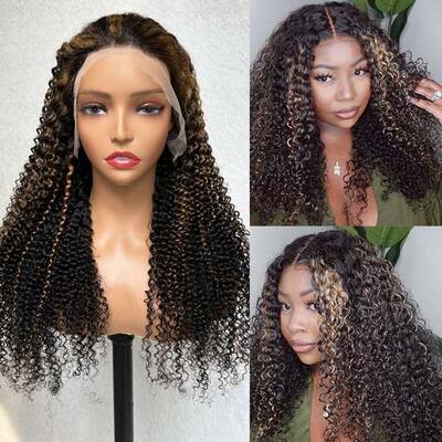 Pre Plucked Balayage Black & Blonde Highlights 13x4 Lace Frontal Wigs