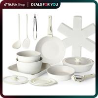 USELUCK 20 Pcs Detachable Handle Non-Stick Cookware Set with Stackable Pots and Pans, Oven Safe, Healthy RV Set with Frying I...