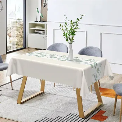 Beige Elegant Spring Leaves Rectangle Tablecloth - Aperturee