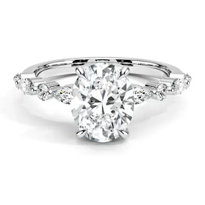 10K White Gold Oval Shaped Moissanite Personalized Engraving Engagement Ring