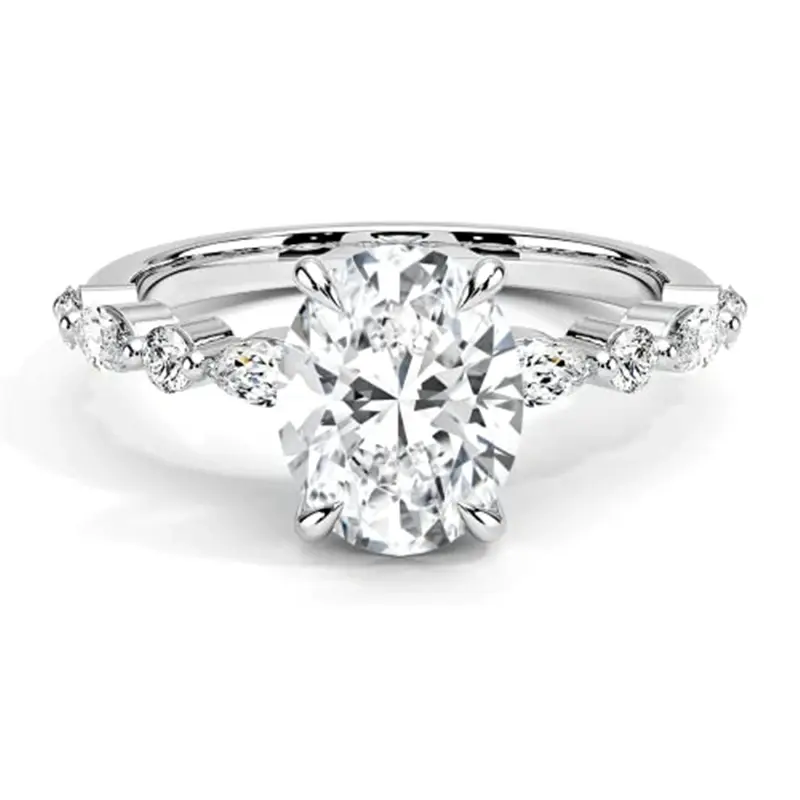 10K White Gold Oval Shaped Moissanite Personalized Engraving Engagement Ring
