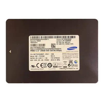 MZ7TE256HMHP-000L7 Samsung PM851 Series 256GB Triple-Level-Cell SATA 6Gb/s 7mm 2.5-Inch Solid State Drive