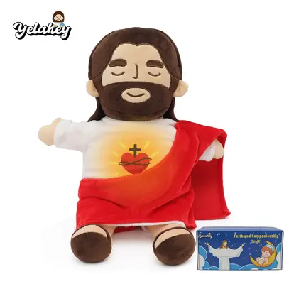 Yelakey Breathing Jesus Plush Soothing Jesus Plush Toys with Light & Sound, Jesus Stuffed Animal Breathing Plushy Doll, Chris...
