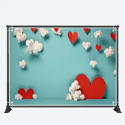 Posh Red Heart Cloud Cyan Valentines Day Backdrop - Aperturee