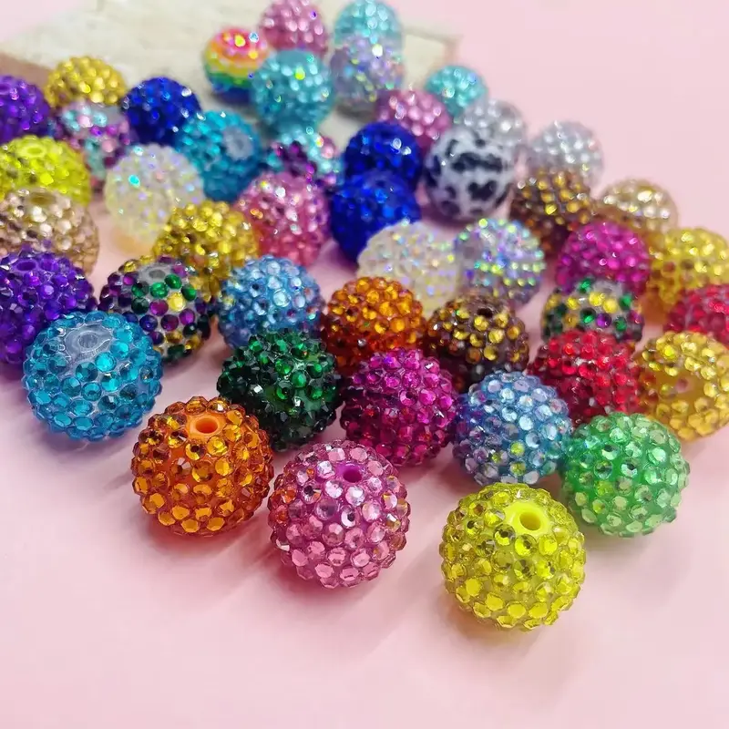50pcs 20mm Mix Colorful Rhinestone Beads Round Spacer Beads for Jewelry Bracelet Necklace Pen Bag Chain Making Crafts Supplie...