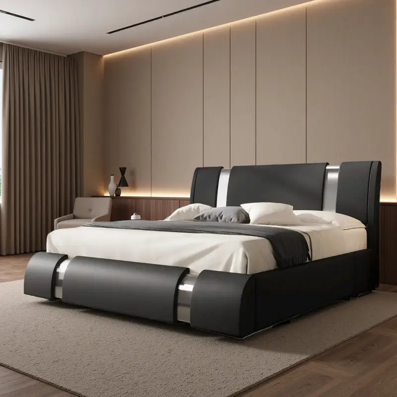 Allewie Queen/king Size Platform Bed Frame with Iron Piece Decor, 【Frame Only No Mattress】Faux Leather Upholstered Bed wi...