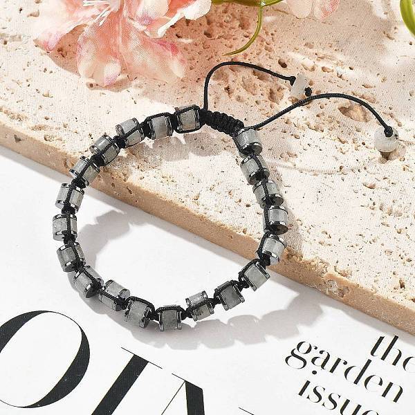 Adjustable Natural Labradorite and Non-magnetic Synthetic Hematite Braided Bead Bracelets