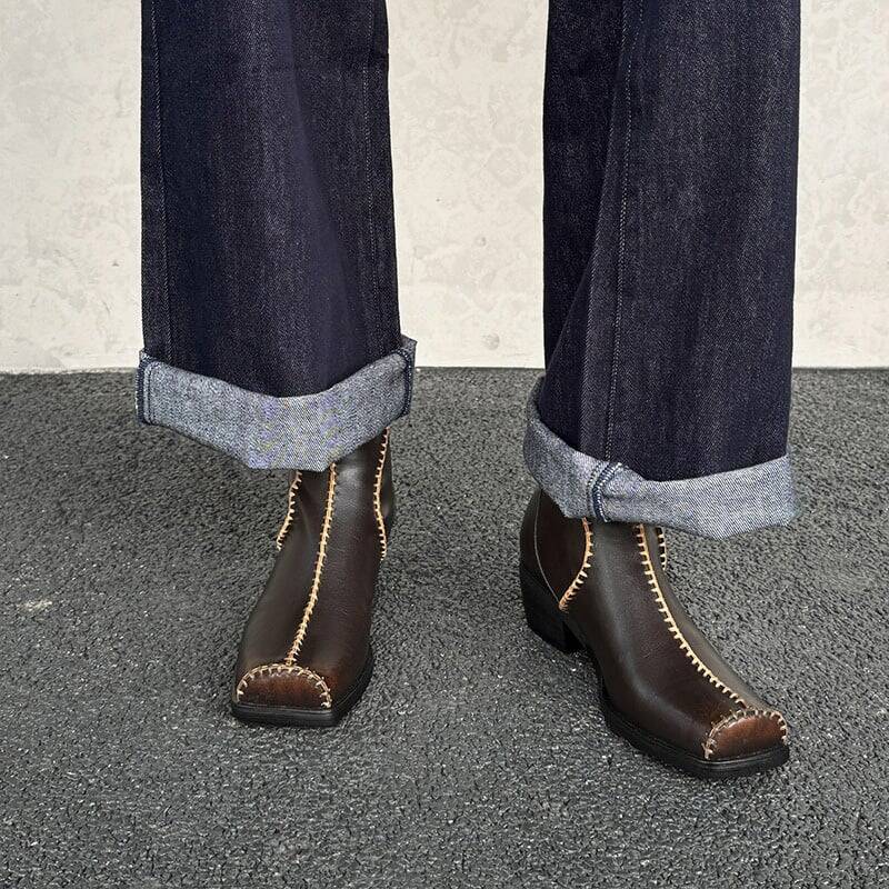CHIKO Lucine Square Toe Block Heels Ankle Boots