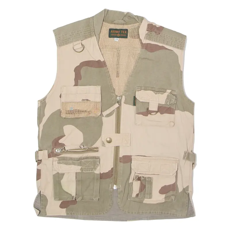 ARMY TEX Mens Gilet Beige Canvas 90s Camouflage XXS