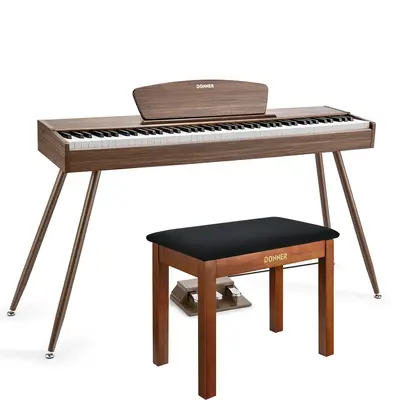 Donner DDP-80 Wooden Digital Piano - Walnut / Piano+Brown Bench