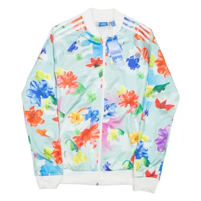 ADIDAS Girls Track Jacket Blue Floral 13-14Y