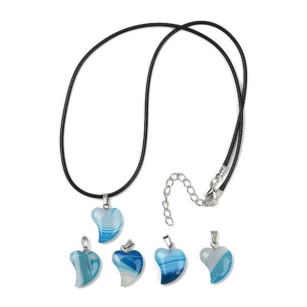 Dyed Natural Banded Agate Heart Pendant Necklaces