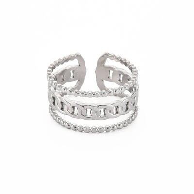 Non-Tarnish 304 Stainless Steel Curb Chain Shape Open Cuff Ring for Women