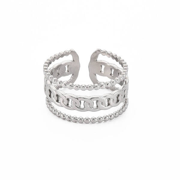 Non-Tarnish 304 Stainless Steel Curb Chain Shape Open Cuff Ring for Women