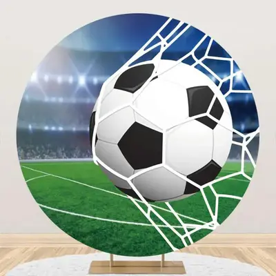 Football In Goal Stadium Boy Round Birthday Backdrop - Aperturee