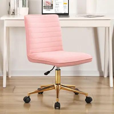 Furnimart Swivel Armless Desk Chair with Wheels, Velvet Upholstered Home Office Chair Mid-Back Adjustable Chair for Bedroom D...