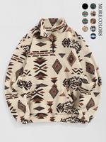 Men's Ethnic Pattern Drop Shoulder Zipper Sweatshirt, Regular Fit Casual Comfy Longsleeves  Stand Collar Pullover for Fall & ...