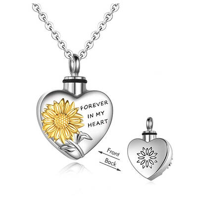 Alloy Heart with Sunflower Urn Ashes Pendant Necklace