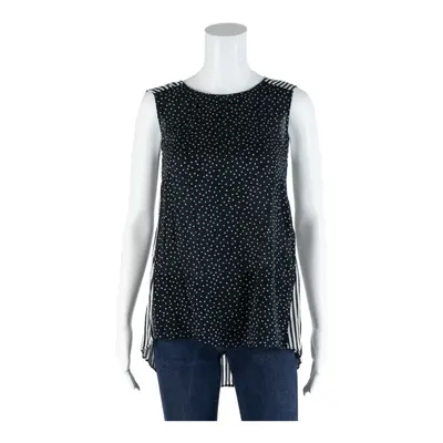 ZARA BASIC Black Viscose Spot & Striped Sleeveless Top Womens S
