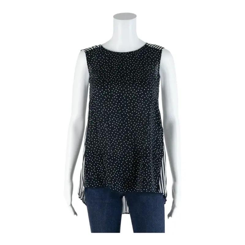ZARA BASIC Black Viscose Spot & Striped Sleeveless Top Womens S