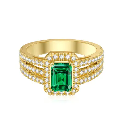 10K Gold Princess Shaped Diamond & Emerald Custom Square Wedding Ring 3EX IGI Certified