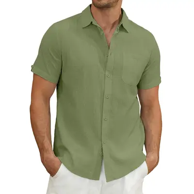 TUREFACE Men's Casual Short Sleeve Button Down Shirt 2024 Fashion Big ang Tall Dress Cotton Linen Shirts Regular Fit